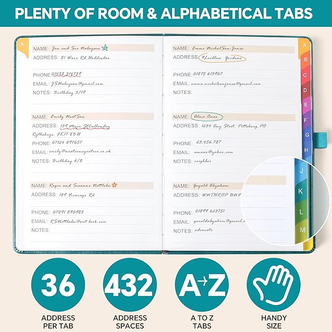 Address Book with Colorful Alphabetical Tabs – Hardcover Contact Organizer - Image 4