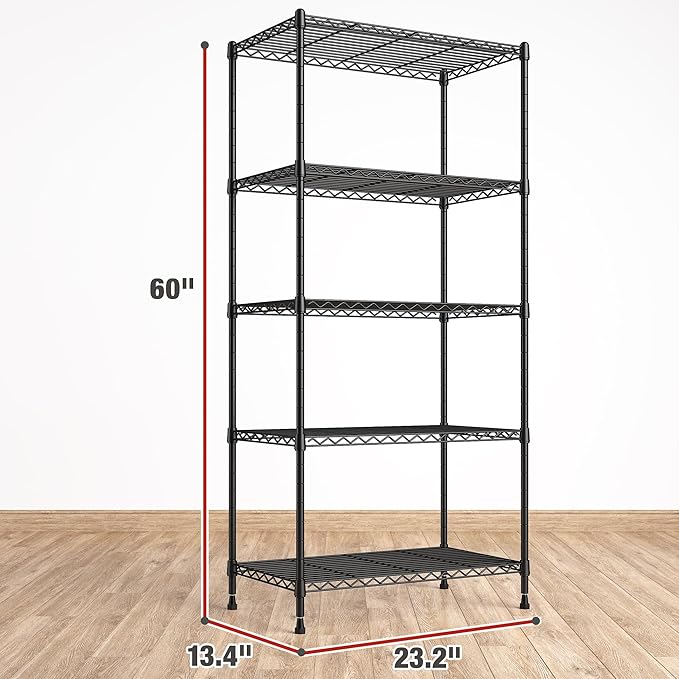 REIBII 5 Tier Storage Shelves Adjustable Wire Rack Shelving, Kitchen Shelves - Image 3