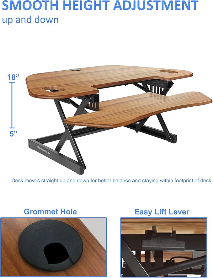 Rocelco 46" Large Height Adjustable Corner Standing Desk Converter - Image 2