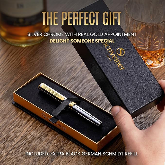 Scriveiner Silver Chrome Fountain Pen, Award Winning, Heavy Pocket Stunning - Image 3