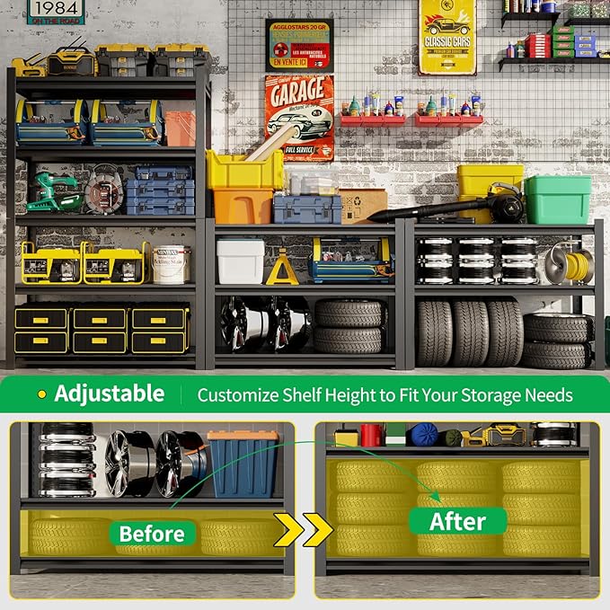 CBCNWR 72''H Garage Storage Shelves, 2500LBS Steel Heavy Duty Storage Shelves - Image 4