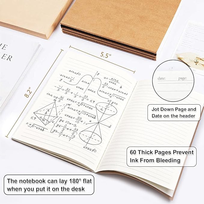 feela 8 Pack A5 Kraft Notebooks, 60 Lined Blank Pages Travel Journal Bulk - Image 2