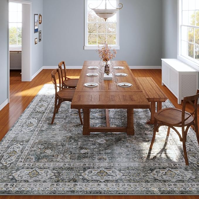 Rugcomf 9x12 Rug Washable Boho Soft Large Area Rug Non-Slip Faux Wool Vintage - Image 3