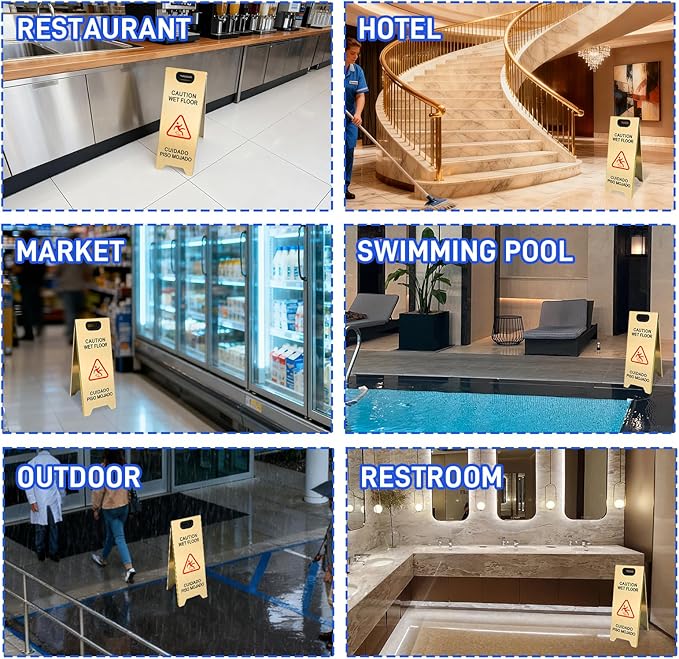 Kerty 4 Pack Stainless Steel Wet Floor Sign, 24 Inch Caution Wet Floor Sign - Image 2