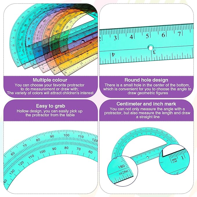 Zonon 6 Pieces Protractors Bulk Plastic 180 Degrees 6 Inch Translucent - Image 3