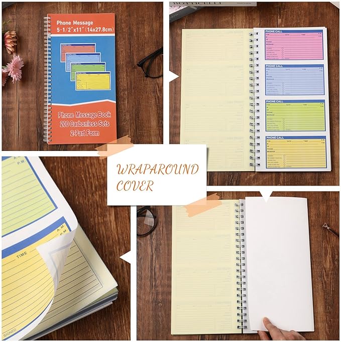Fullhawl 1 Pcs Spiral Bound Phone Message Book 5-1/2" x 11" 2 Part Colorful - Image 5