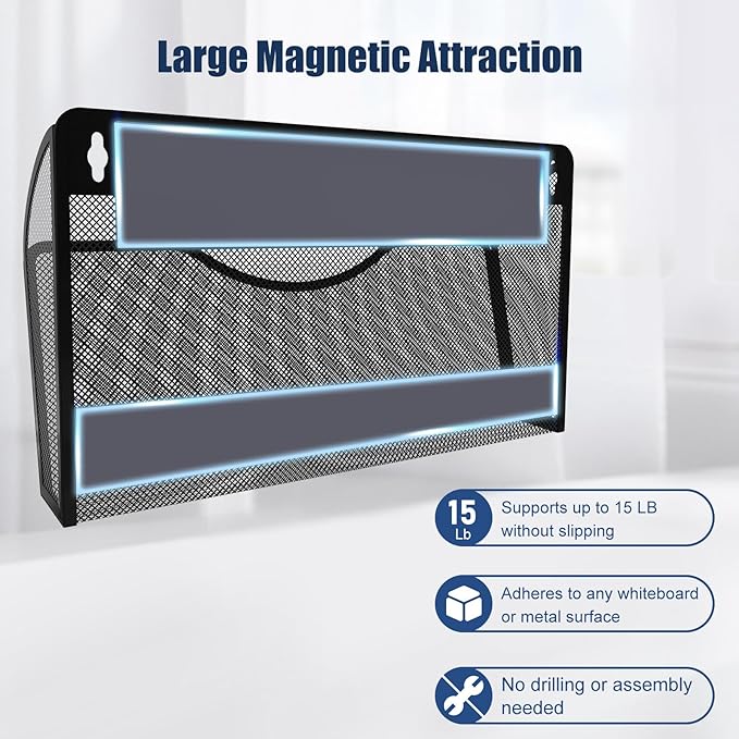 Magnetic File Holder 3 Pockets File Folder Organizer, Office Hanging Magazine - Image 2