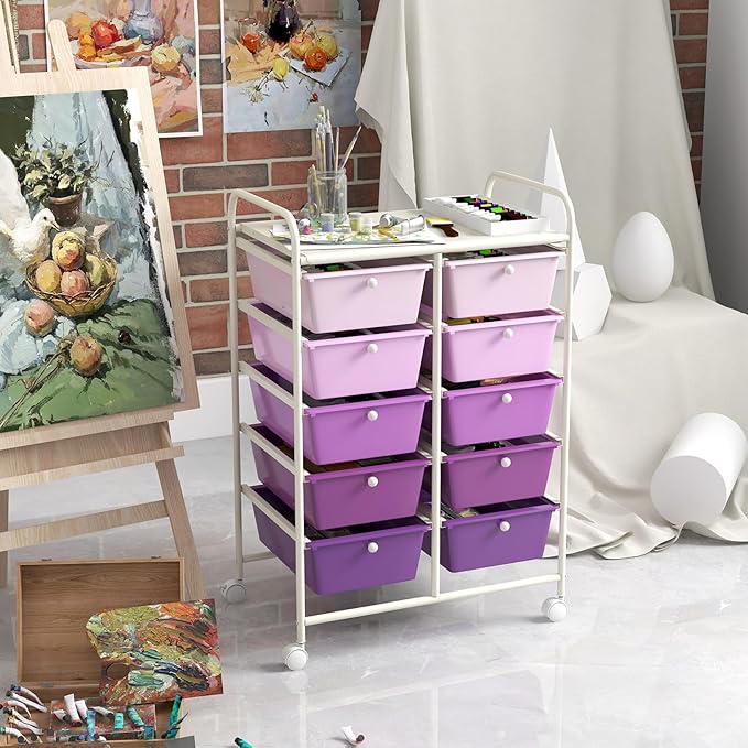 GOFLAME 10-Drawer Rolling Storage Cart, Art Craft Storage Organizer on Wheels - Image 4