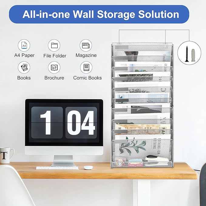 EasyPAG Wall File Holder 10 Tier Mesh Hanging Folder Organizer - Image 4