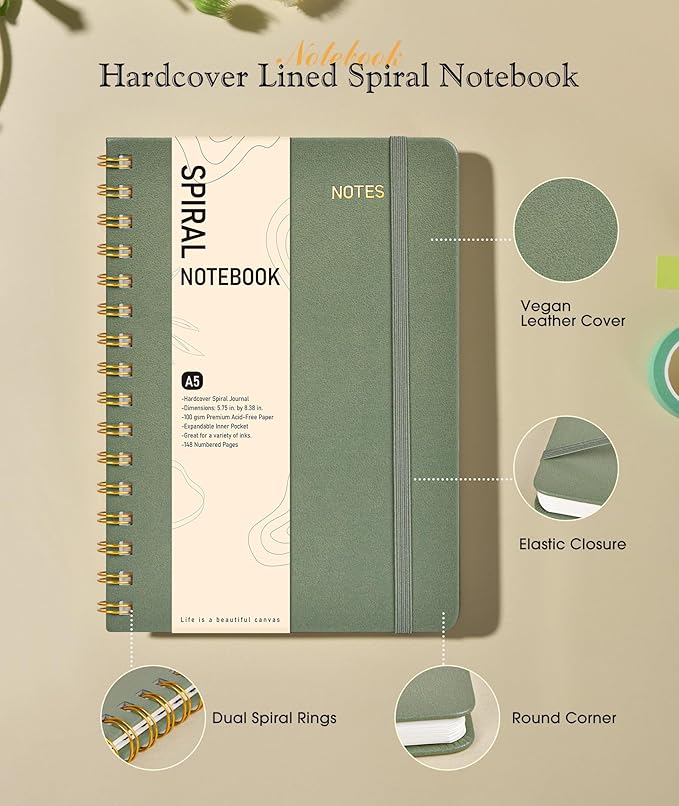 Graph Spiral Journal Notebook, A5 Hardcover Spiral Journals - Image 2