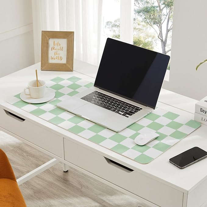 Ohocut Checkered Desk Mat, 31.5" x 15.7" Large Cute Sage Green Aesthetic Retro - Image 2