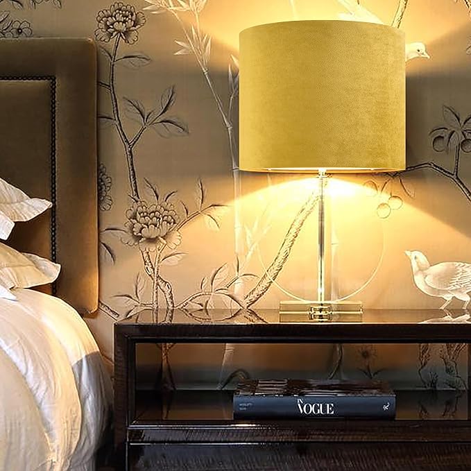 GO&SO Yellow Velvet Drum Lamp Shade Set of 2 Medium 13" Top x 13" Bottom x 10" - Image 9
