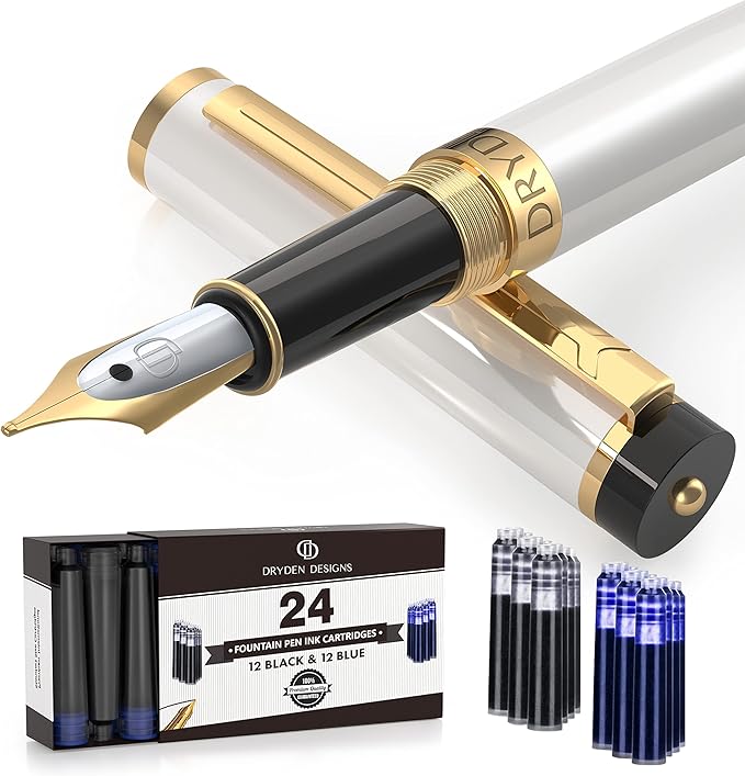 Dryden Designs Fountain Pen Medium Nib, Pearl White, Left and Right Handed - Image 9