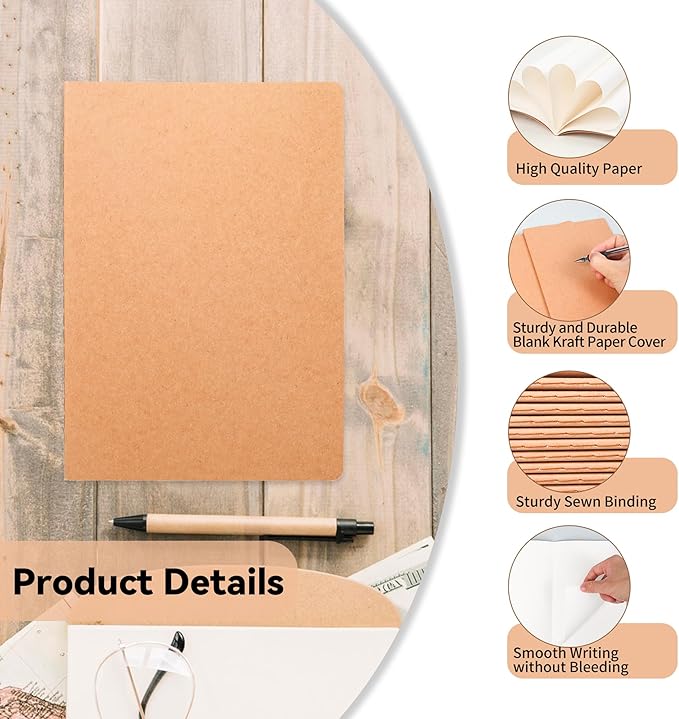 100 Pack Blank Kraft Notebooks, 8.3x5.5 Inches A5 Small Journals Bulk Blank - Image 3
