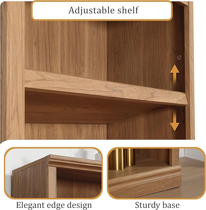 blini 5-Shelf Tall Bookcase Wooden Bookshelves 33in Wide Floor Standing Display - Image 3