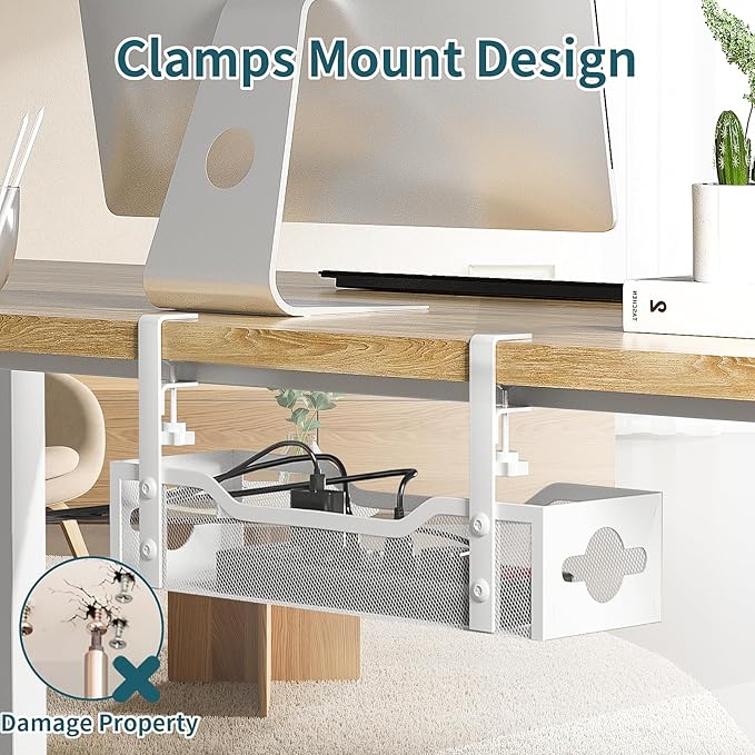 Under Desk Cable Management Tray 2 Pack, No Drill Cable Organizer - Image 6