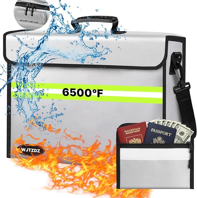 Fireproof Money Bags with Lock-6500°F Fireproof Document Box, 10 Layers by Unknown