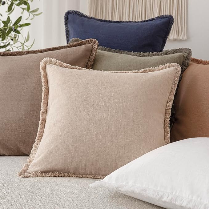Foindtower Set of 2 Decorative Cozy Farmhouse Cushion Cover Linen Fringe Throw - Image 5