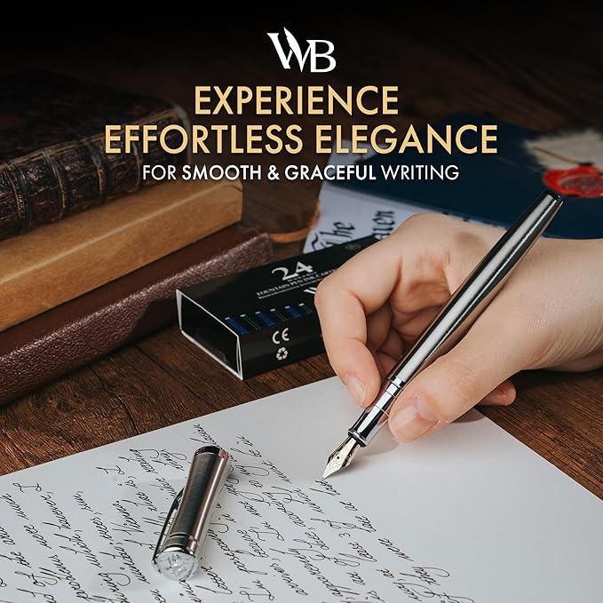 Wordsworth & Black Fountain Pen Set, 18K Gilded Medium Nib, Includes 24 Pack - Image 2