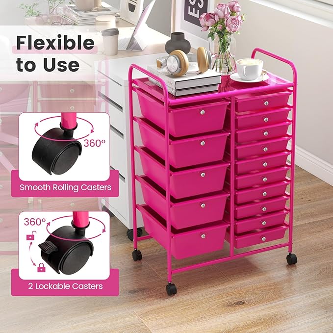 GOFLAME 15-Drawer Rolling Storage Cart, Craft Storage Cart - Image 5