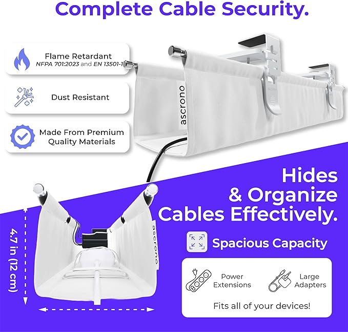 Ascrono Original No Drill Under Desk Cable Management Tray 27.3" - Image 6