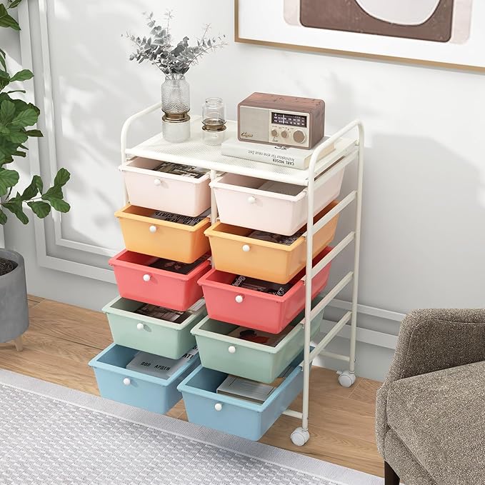 HAPPYGRILL 10-Drawer Rolling Storage Cart, Storage Organizer Cart - Image 2