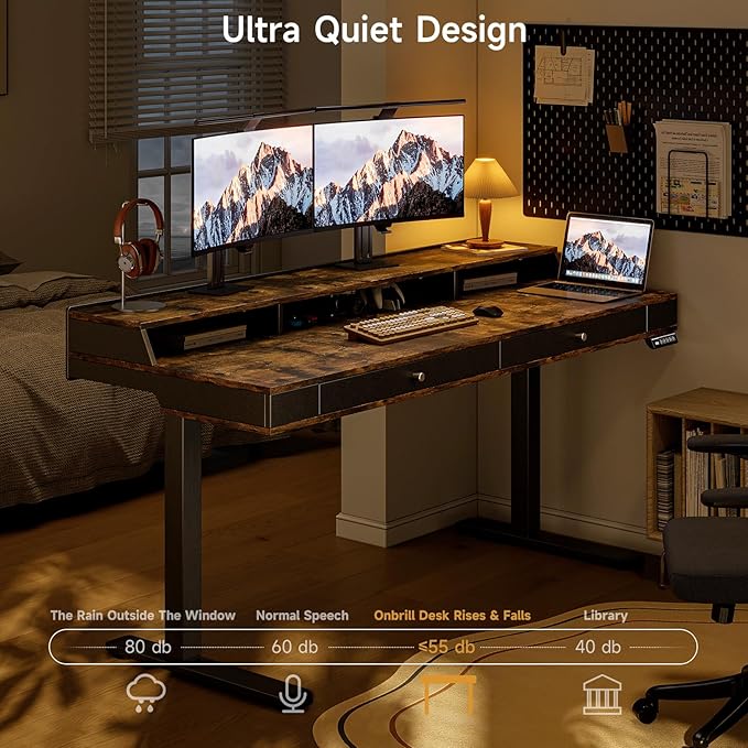 ONBRILL Standing Desk with Drawers, 63x23.6 Electric Stand Up Desk with Storage - Image 6