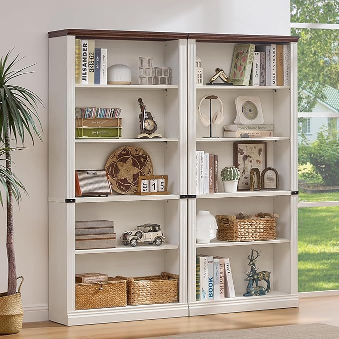 RWYHG 70" White Tall Bookshelf Set of 3, 5-Tier Thick Wooden Book Shelf - Image 7