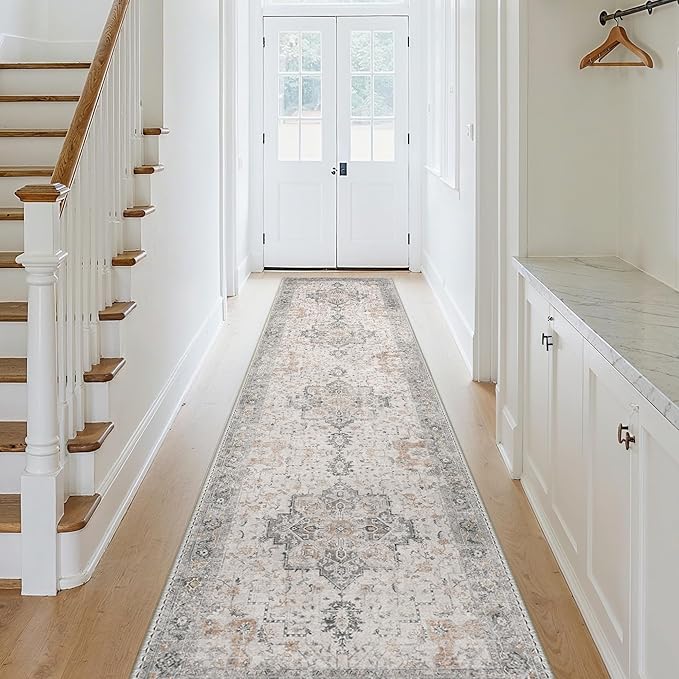 GENIMO Runner Rug 2'6''x12, Non Slip Vintage Hallway Runner Rugs, Low Pile - Image 2
