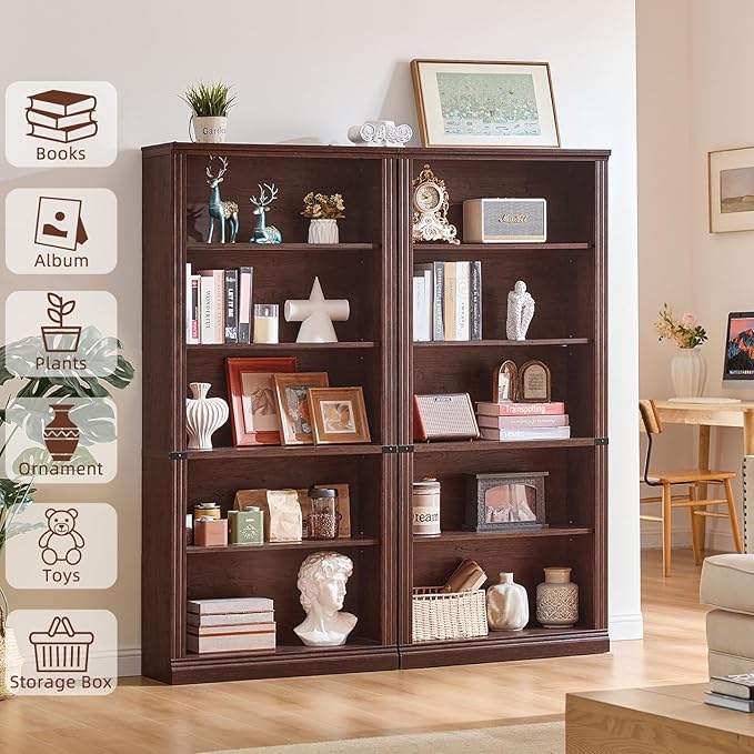 RWYHG 70" Walnut Tall Bookshelf, 5-Tier Thick Wooden Book Shelf - Image 4