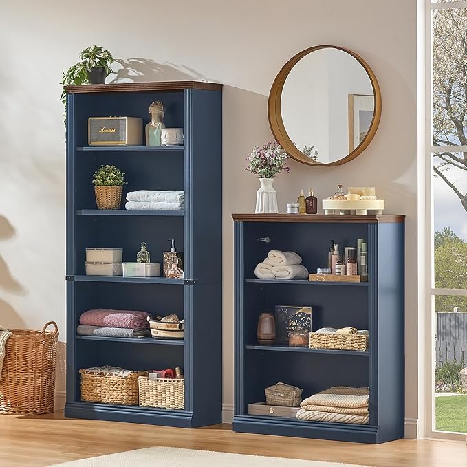RWYHG 43" Blue Tall Bookshelf, 3-Tier Thick Wooden Book Shelf - Image 3