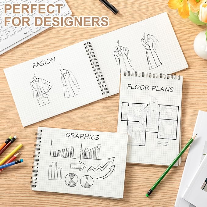Engrowtic 6 Pack Graph Paper Spiral Notepad A5 Top Wirebound Notepad Grid - Image 3