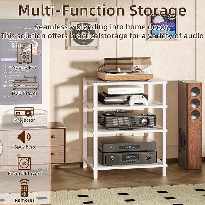 LELELINKY 4-Tier AV Media Player Stand Set of 2, Wooden TV Stand, Game Console - Image 5
