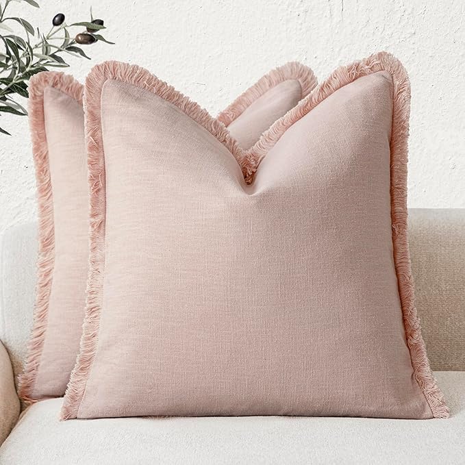 Foindtower Set of 2 Decorative Linen Fringe Throw Pillow Covers Cozy Boho by Foindtower