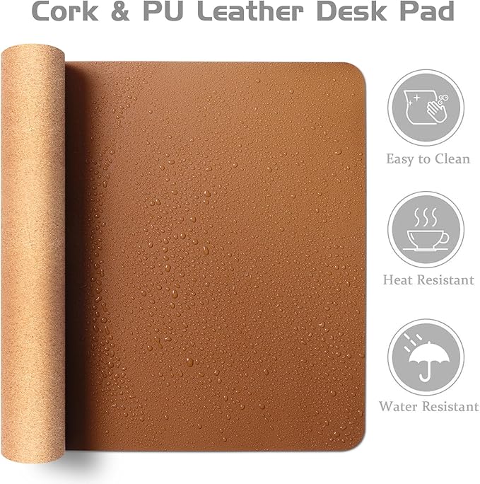 Aothia Double-Sided Desk Pad, Leather Desk Mat, Eco Cork Desk Pad Protector - Image 3