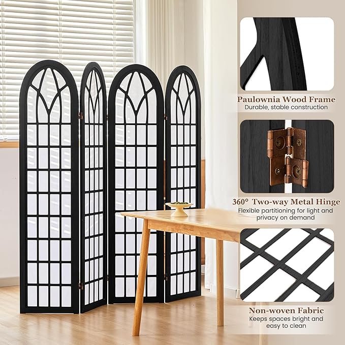 4 Panel Japanese Room Divider, Fully Assembled Wooden Privacy Screen, Shoji - Image 4