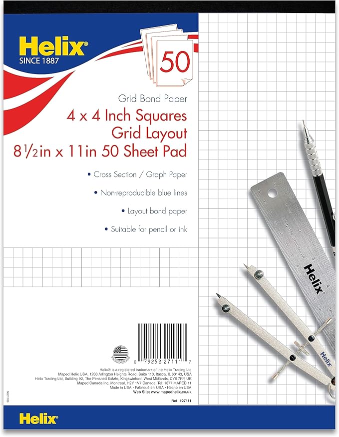 Helix Bond Pad, 4 x 4 Grid, 8.5 x 11 Inches, 50 Sheets by MapedHelixUSA