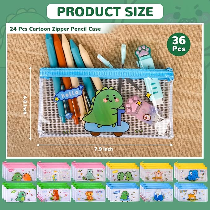 Ulema 36 Pcs Back to School Gifts Cartoon Mesh Pencil Pouch Bags Plastic Zipper - Image 2