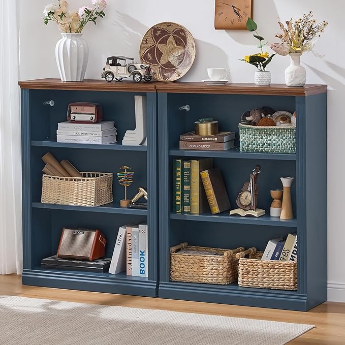 RWYHG 43" Blue Tall Bookshelf, 3-Tier Thick Wooden Book Shelf - Image 4