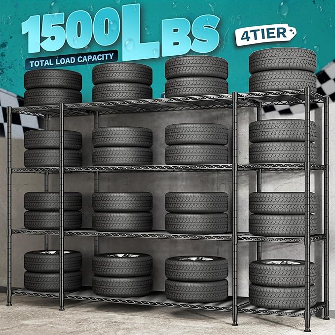REIBII 78.4" W Storage Shelves Load 1500LBS, Metal Shelving 4-Tier Wire - Image 5