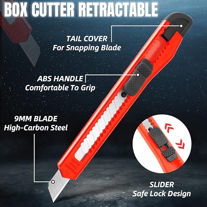 TIFICAL 10 Pack Box Cutter Retractable, 9MM Snap-Off Blade Utility Knife - Image 5