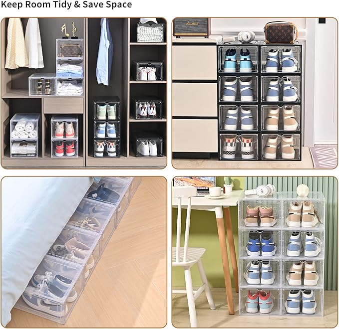 KEFA XL Shoe Storage Box, 6 PACK Shoe Boxes Clear Plastc Stackable Organizer - Image 2