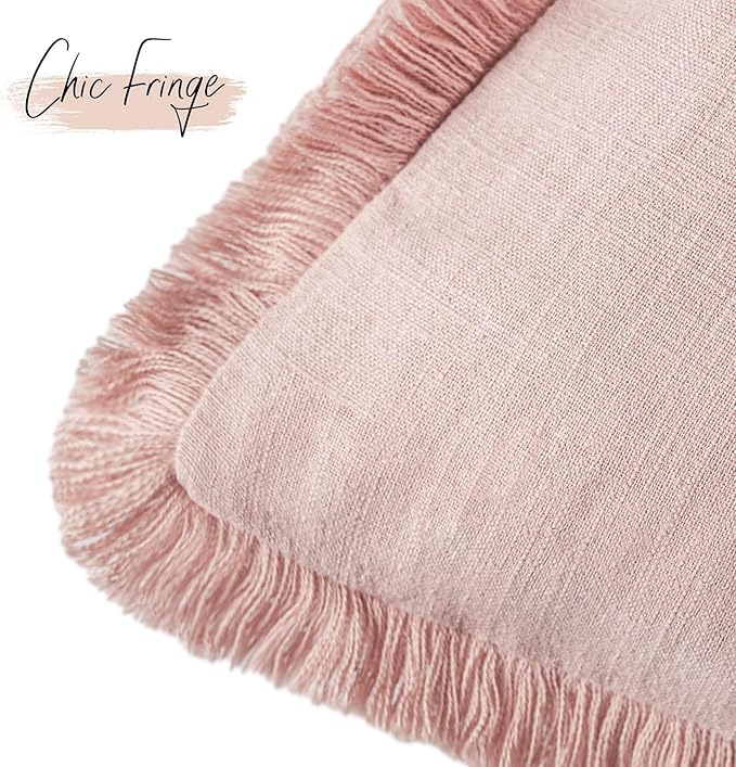 Foindtower Set of 2 Decorative Linen Fringe Lumbar Throw Pillow Covers Boho - Image 3