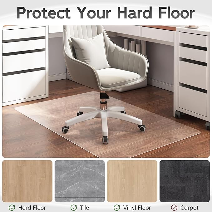 HOMEK Office Chair Mat for Hardwood Floor, 48” x 40” Crystal Clear Hard Floor - Image 3