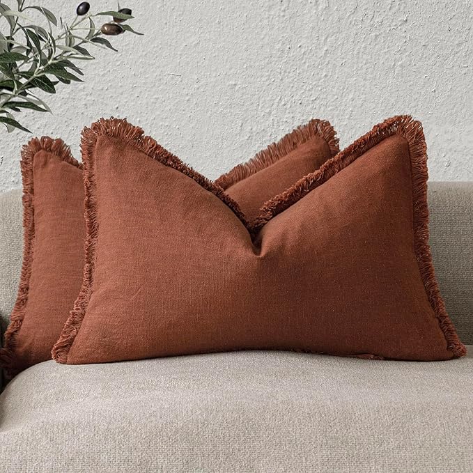 Foindtower Set of 2 Decorative Linen Fringe Throw Pillow Covers Farmhouse by Foindtower