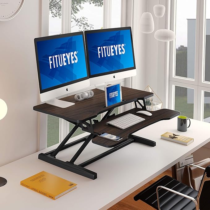 FITUEYES Height Adjustable Standing Desk 36” Wide Sit to Stand Converter Stand - Image 6