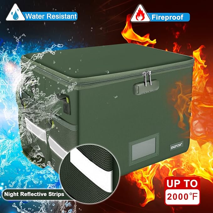 ENGPOW File Box with Lock, Fireproof Document Box with Pockets, Collapsible - Image 3