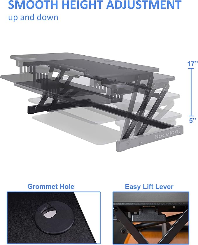 Rocelco 37.5" Deluxe Height Adjustable Standing Desk Converter - Image 3