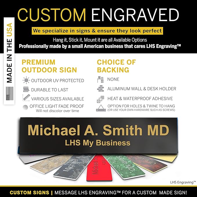 Engraved Door Signs for Office Personalized Black Plastic Door Plaque Gold - Image 3