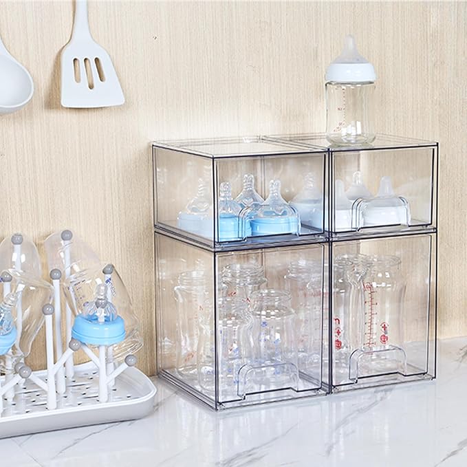 Vtopmart 7.6" H Clear Stackable Storage Drawers, 4 Pack Plastic Organizers Bins - Image 6